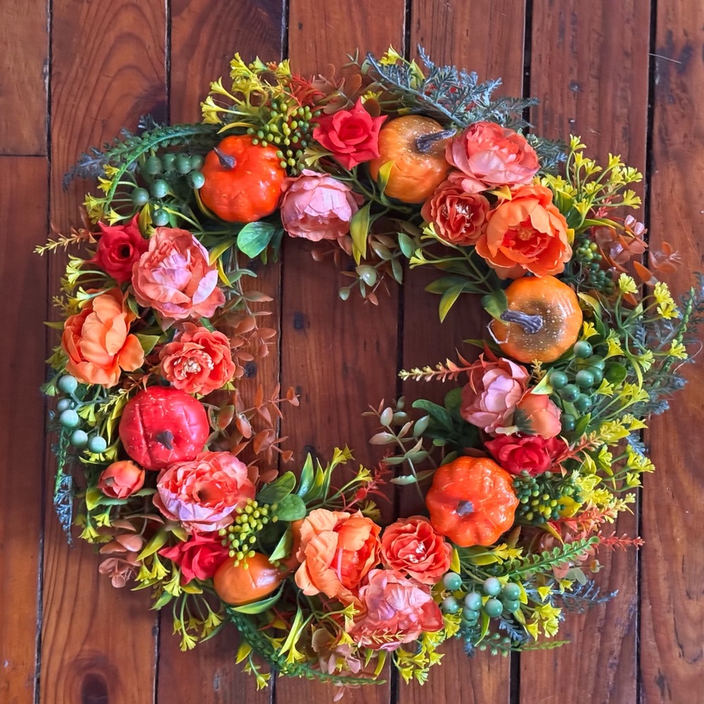 Autumn Floral Wreath with Pumpkins
